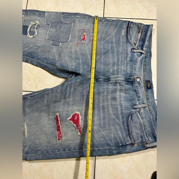 Polo Ralph Lauren Big Tall Varick Slim Straight Red Bandana Patch Distress Jeans - Picture 10 of 10
